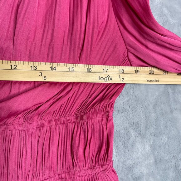 Current Air Pleated Puff Sleeve‎ Top Womens M Pink V Neck Peplum Spring Summer - Picture 6 of 8